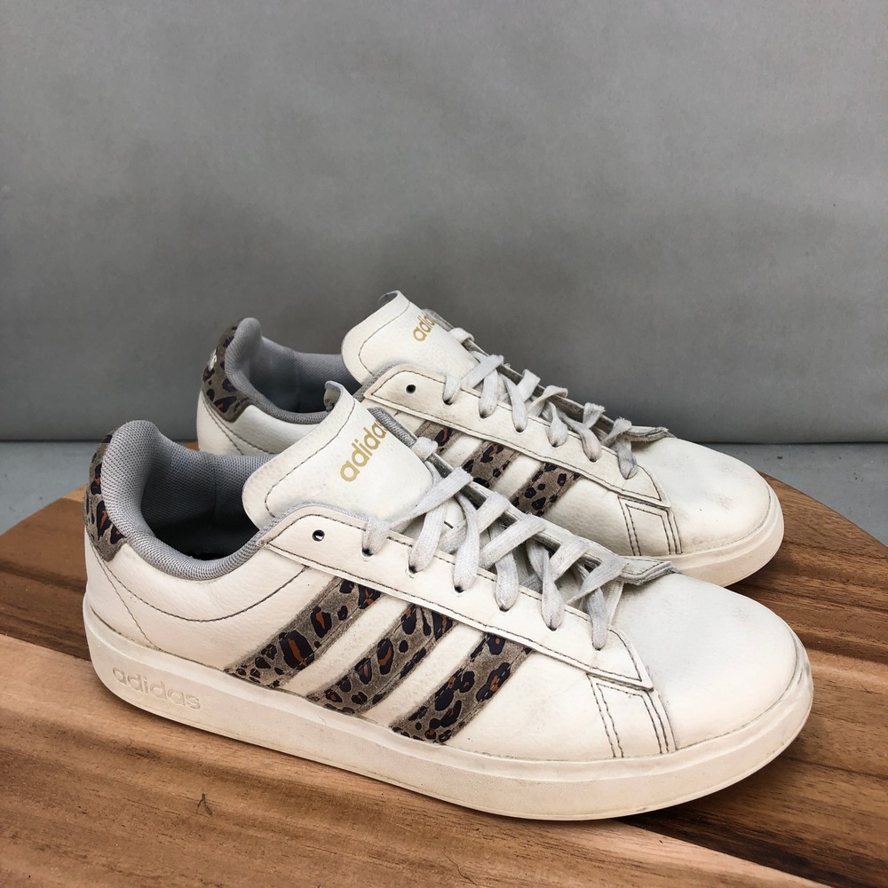 Adidas Grand Court 2.0 White Leopard Print Sneakers Shoes Womens Size 8